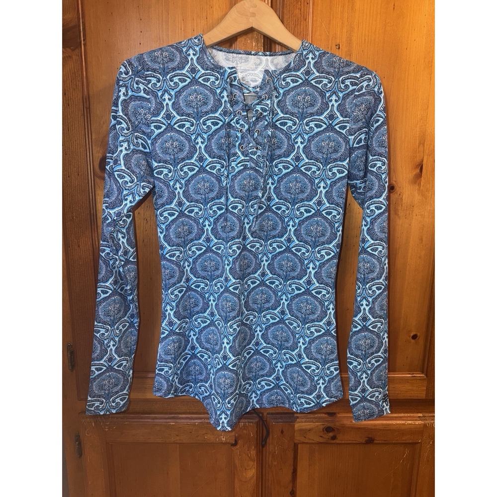 Coolibar Rash Guard UPF 50+ Long Sleeve Lace Up Women's S Swim Shirt Top Paisley